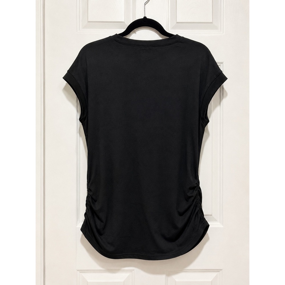 Sampeel Womens Black Side Ruched Crewneck Cap Sleeve T-Shirt Size M NWT